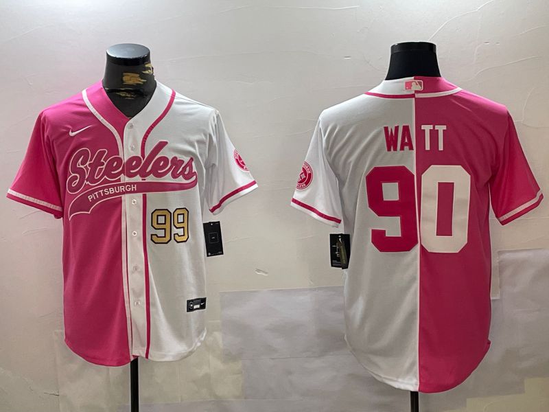 Men Pittsburgh Steelers #90 Watt white pink Joint Name 2024 Nike Limited NFL Jersey style 2->pittsburgh steelers->NFL Jersey